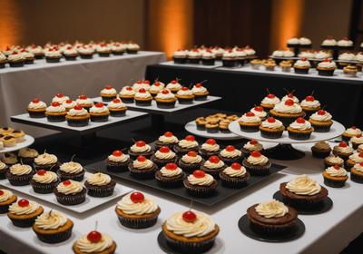 A beautifully arranged corporate catering spread with assorted baked goods